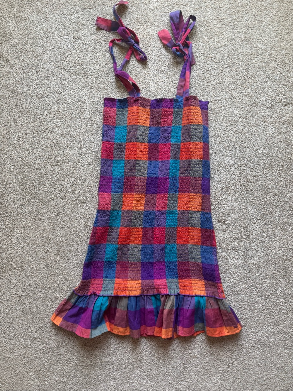 Sezane Velvet multicolor Plaid Sundress with Ruffle Hem